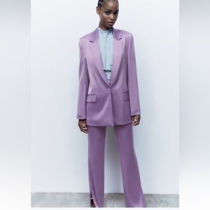 ZARA 2 PIECES SET SATIN EFFECT BLAZER AND FLARED SATIN EFFECT PANT